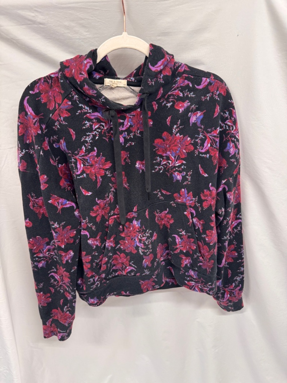 rag & bone Black Hoodie with Pink & Purple Floral Print
